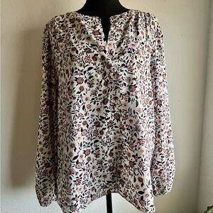 Ann Taylor Floral Print Blouse - Cream and Brown
